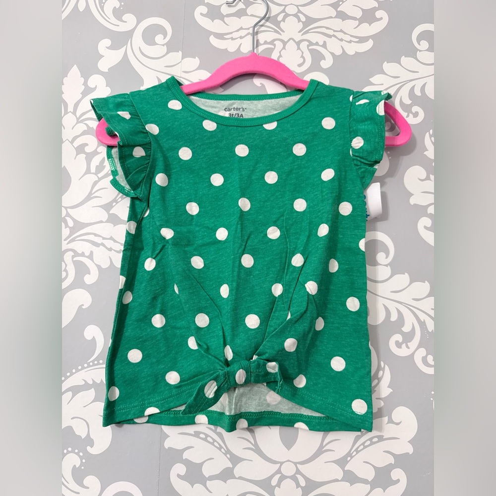 4/$25 • Carters Ruffle‎ Sleeve Polka Dot Tie Detail Top